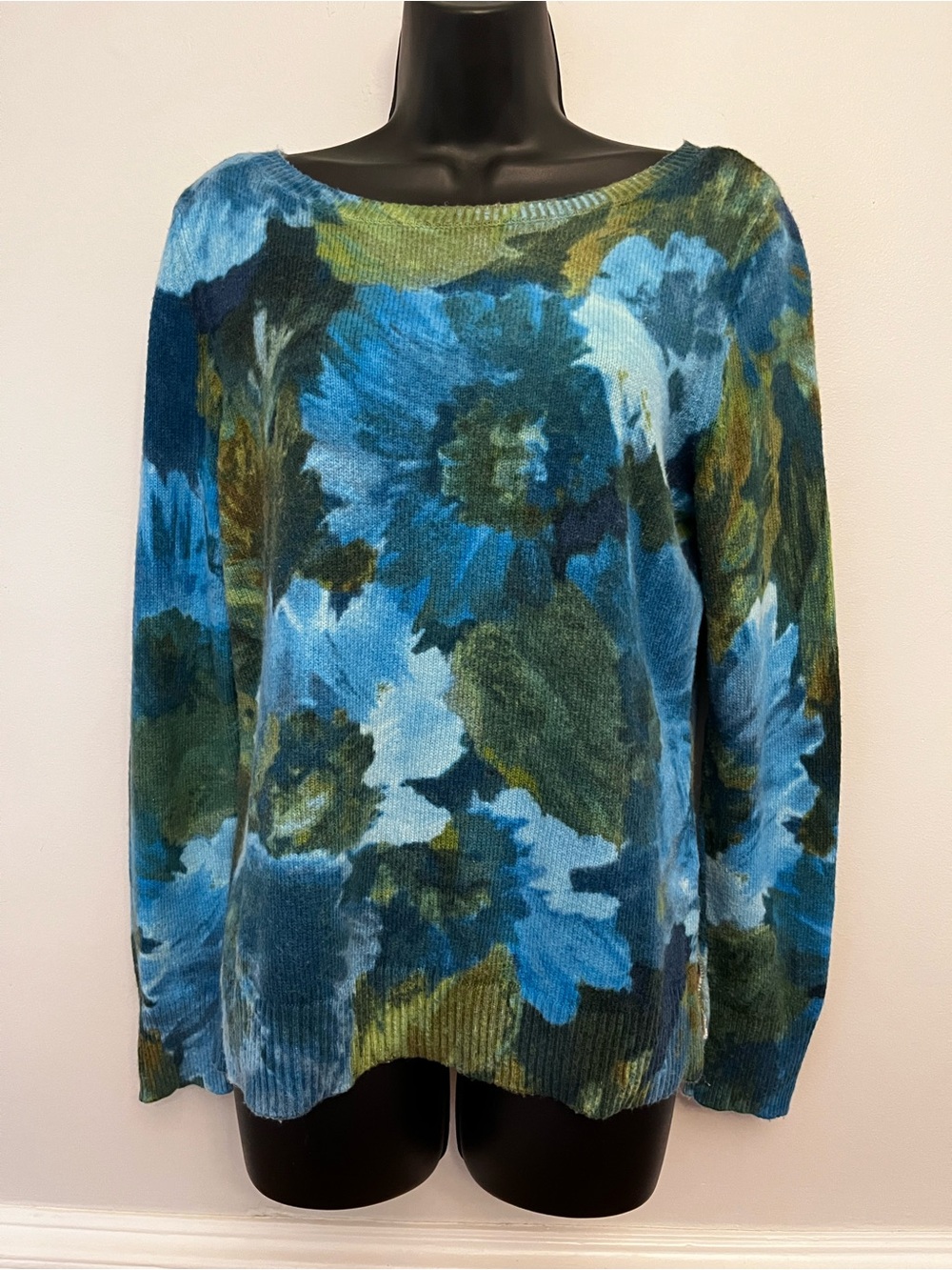 Talbots Brushed Boatneck Floral Pullover Sweater, Size Medium